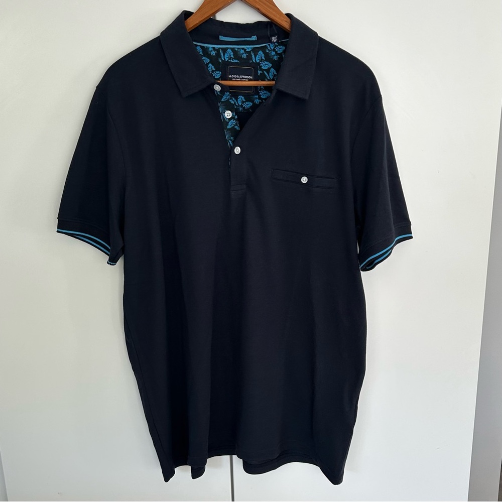 Lloyd and Jefferson Men’s Navy Polo with Teal Accents